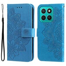 Per Honor X8c 4G Custodia in pelle con stampa a fiori a sette petali (blu)