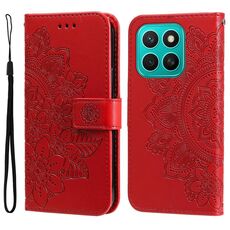 Per Honor X8c 4G Custodia in pelle con stampa a fiori a sette petali (rosso)