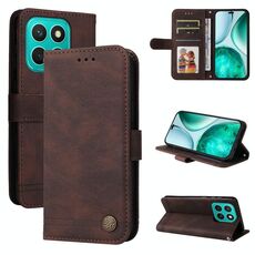 Per Honor X8c 4G Custodia in pelle con bottoni in metallo e motivo albero della vita (marrone)