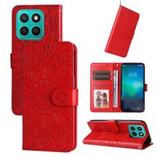 Per Honor X8c 4G Custodia per telefono in pelle con motivo girasole in rilievo (rosso)