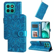 Per Honor X8c 4G Custodia per telefono in pelle con motivo girasole in rilievo (blu)