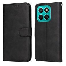 Custodia per telefono in pelle con texture di vitello classica per Honor X8c 4G (nera)