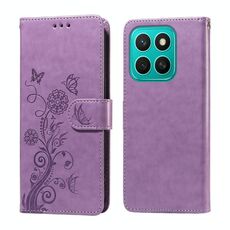 Per Honor X8c 4G Custodia in pelle con fiori di farfalla in rilievo (viola)