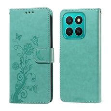 Per Honor X8c 4G Custodia in pelle con fiori di farfalla in rilievo (verde)