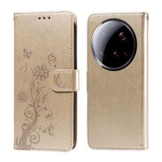 Per Xiaomi 15 Ultra Custodia in pelle con fiori a farfalla in rilievo (oro)