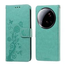 Per Xiaomi 15 Ultra Custodia in pelle con fiori a farfalla in rilievo (verde)