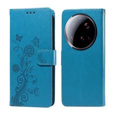 Per Xiaomi 15 Ultra Custodia in pelle con fiori a farfalla in rilievo (blu)