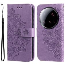 Per Xiaomi 15 Ultra Custodia in pelle con stampa a fiori a sette petali (viola chiaro)