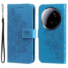 Per Xiaomi 15 Ultra Custodia in pelle con stampa a fiori a sette petali (blu)
