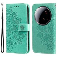 Per Xiaomi 15 Ultra Custodia in pelle con stampa a fiori a sette petali (verde)