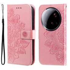 Per Xiaomi 15 Ultra Custodia in pelle con stampa a fiori a sette petali (oro rosa)