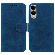 Per Samsung Galaxy S25 Edge 5G Custodia per telefono in pelle goffrata con motivo a farfalla rosa (blu)