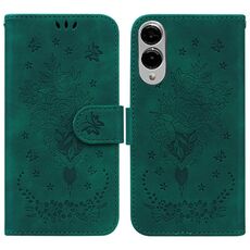 Per Samsung Galaxy S25 Edge 5G Custodia per telefono in pelle goffrata con motivo a farfalla rosa (verde)