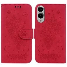 Per Samsung Galaxy S25 Edge 5G Custodia per telefono in pelle goffrata con motivo a farfalla rosa (rosso)