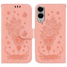 Per Samsung Galaxy S25 Edge 5G Custodia per telefono in pelle goffrata con motivo a farfalla rosa (rosa)