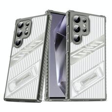 Per Samsung Galaxy S24 Ultra 5G Plating Holder PC Hybrid TPU Phone Case (grigio siderale)