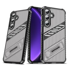 Per Samsung Galaxy S23 FE 5G Plating Holder PC Hybrid TPU Custodia per telefono (grigio nero)