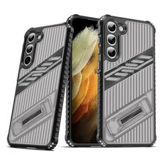 Per Samsung Galaxy S23 5G Plating Holder PC Hybrid TPU Custodia per telefono (grigio nero)