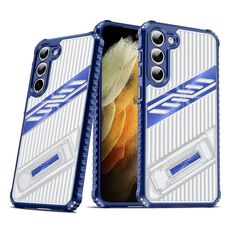 Per Samsung Galaxy S23+ 5G Plating Holder PC Hybrid TPU Custodia per telefono (blu navy)