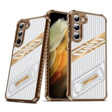 Per Samsung Galaxy S23+ 5G Plating Holder PC Hybrid TPU Custodia per telefono (Desert Gold)