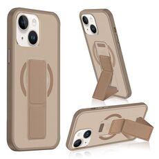 Per iPhone 15 Plus / 14 Plus Custodia per telefono con cinturino in pelle opaca MagSafe (marrone)