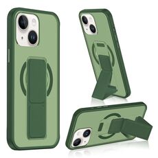 Per iPhone 15 Plus / 14 Plus Custodia per telefono con cinturino in pelle opaca MagSafe (verde scuro)