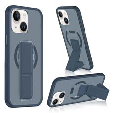 Per iPhone 15 Plus / 14 Plus Custodia per telefono con cinturino in pelle opaca MagSafe (blu scuro)