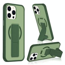 Per iPhone 15 Pro Max Custodia per telefono con cinturino in pelle opaca MagSafe (verde scuro)