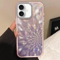 Per iPhone 16 Plus Diamond Lens Frame Glare PC Hybrid TPU Custodia per telefono (rosa)