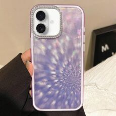 Per iPhone 16 Diamond Lens Frame Glare PC Hybrid TPU Custodia per telefono (viola scuro)