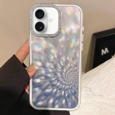 Per iPhone 16 Diamond Lens Frame Glare PC Hybrid TPU Custodia per telefono (argento)