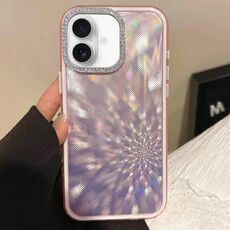 Per iPhone 16 Diamond Lens Frame Glare PC Hybrid TPU Custodia per telefono (rosa)