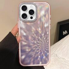 Per iPhone 15 Pro Max Diamond Lens Frame Glare PC Hybrid TPU Custodia per telefono (rosa)