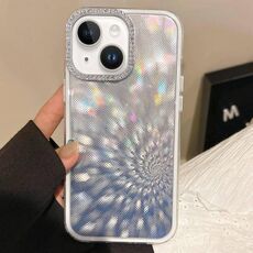 Per iPhone 15 Plus Diamond Lens Frame Glare PC Hybrid TPU Custodia per telefono (argento)