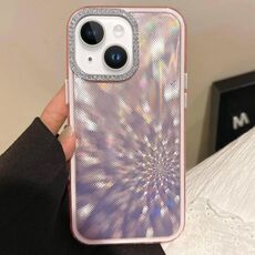 Per iPhone 15 Plus Diamond Lens Frame Glare PC Hybrid TPU Custodia per telefono (rosa)