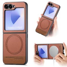 Per Samsung Galaxy Z Flip4 Twill Tessuto Pelle Custodia Magnetica Posteriore per Telefono (Marrone)