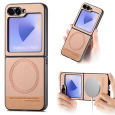 Per Samsung Galaxy Z Flip4 Twill Tessuto Pelle Pelle Custodia Posteriore Magnetica per Telefono (Rosa)