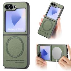 Per Samsung Galaxy Z Flip4 Twill Tessuto Pelle Pelle Custodia Posteriore Magnetica per Telefono (Verde)