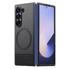 Per Samsung Galaxy Z Fold6 Twill Tessuto Pelle Pelle Custodia Posteriore Magnetica per Telefono (Nero)