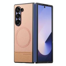 Per Samsung Galaxy Z Fold6 Custodia per telefono con retro magnetico in pelle e tessuto Twill (rosa)