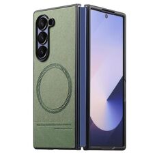 Per Samsung Galaxy Z Fold6 Twill Tessuto Pelle Pelle Custodia Posteriore Magnetica per Telefono (Verde)
