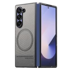 Per Samsung Galaxy Z Fold6 Custodia per telefono con retro magnetico in tessuto Twill in pelle (grigio)