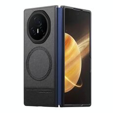 Custodia per telefono con retro magnetico in pelle e tessuto Twill per Honor Magic V3 (nero)