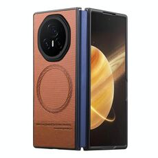 Custodia per telefono con retro magnetico in pelle e tessuto Twill per Honor Magic V3 (marrone)