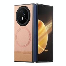 Custodia per telefono con retro magnetico in pelle e tessuto Twill per Honor Magic V3 (rosa)