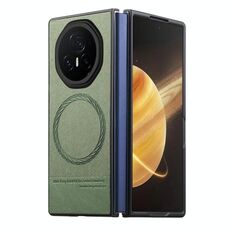 Custodia per telefono con retro magnetico in pelle e tessuto Twill per Honor Magic V3 (verde)