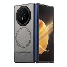 Custodia per telefono con retro magnetico in pelle e tessuto Twill per Honor Magic V3 (grigio)