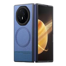 Custodia per telefono con retro magnetico in pelle e tessuto Twill per Honor Magic V3 (blu)