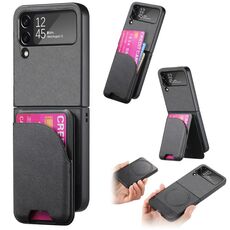 Per Samsung Galaxy Z Flip4 Twill Tessuto Pelle Pelle Carta Borsa Magnetica Posteriore Custodia per Telefono (Nero)