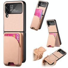 Per Samsung Galaxy Z Flip4 Twill Tessuto Pelle Pelle Carta Borsa Magnetica Posteriore Custodia per Telefono (Rosa)